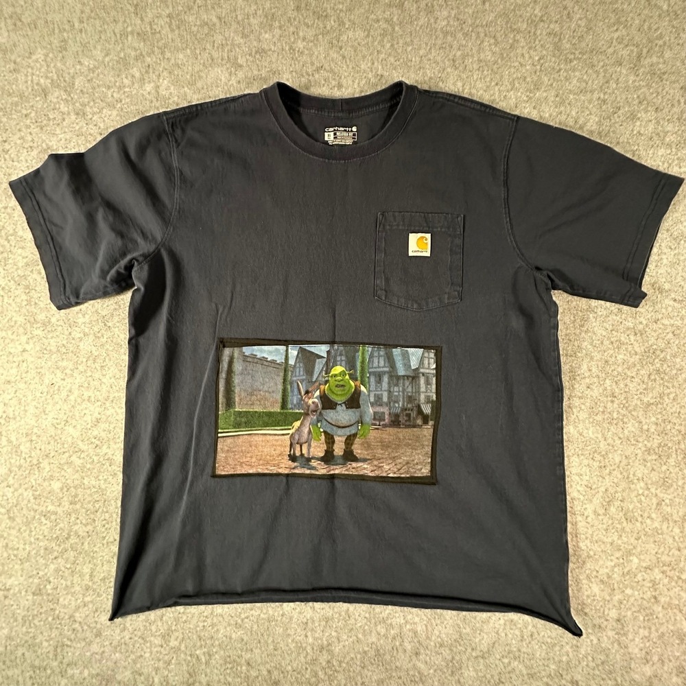 Carhartt Shrek Patch Pocket T Shirt‎ XL Tall Black Mens Relaxed Fit Custom Sewn
